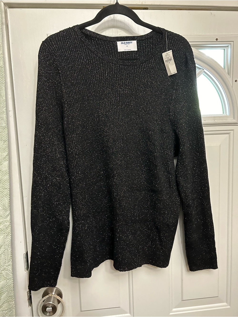 Old Navy Black Crewneck Sweater with Silver Sparkle